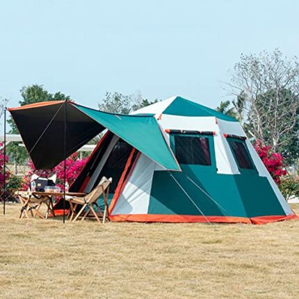 MRVAKDYDI 4-Jahreszeiten Campingzelt für 4-8 Personen, wasserdicht, winddicht, abnehmbare Plane, Grün/Braun, mehrere Größen (370x250x200 cm)