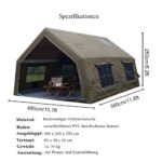 Aufblasbares Zweiraumzelt 4-6 Personen, wasserdicht, Stehhöhe, Luxus, mit Ofenloch, 4,8 x 3,6 x 2,5 m, Oxford Armeegrün Familienzelt – Bild 6