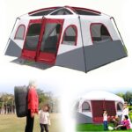 Campingzelt für 8-12 Personen, 2 Schlafzimmer, doppelschichtig, wasserdicht, winddicht, Kuppelzelt mit eingenähter Bodenplane, ideal für Camping