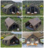 Aufblasbares Zweiraumzelt 4-6 Personen, wasserdicht, Stehhöhe, Luxus, mit Ofenloch, 4,8 x 3,6 x 2,5 m, Oxford Armeegrün Familienzelt – Bild 4