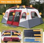 Campingzelt für 8-12 Personen, 2 Schlafzimmer, doppelschichtig, wasserdicht, winddicht, Kuppelzelt mit eingenähter Bodenplane, ideal für Camping – Bild 2