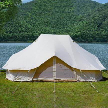 PULaif Aufblasbares Glockenzelt 6m, 4 Jahreszeiten, Jurte mit Ofen-Buchsen, für 8-10 Personen, wasserdicht, Segeltuch Camping-Zelt