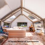 Luftzelt aufblasbar 6-8 Personen, mit Kaminöffnung, Luftpumpe, Dachfenster, wasserdicht, 4 Jahreszeiten Familienzelt für Camping – Bild 7